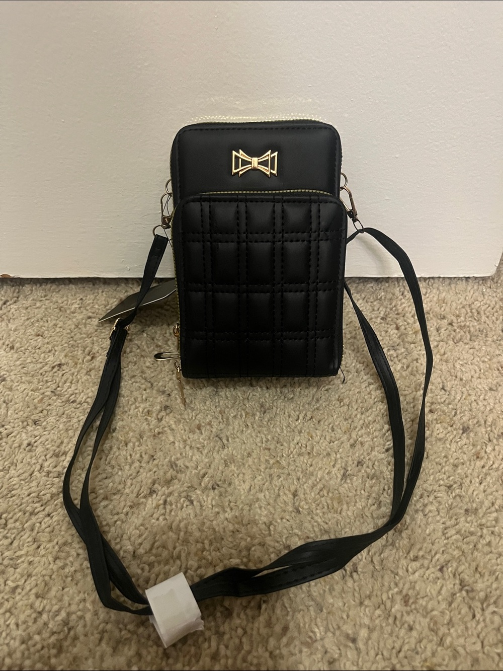 Quilted Crossbody Phone Bag - Black